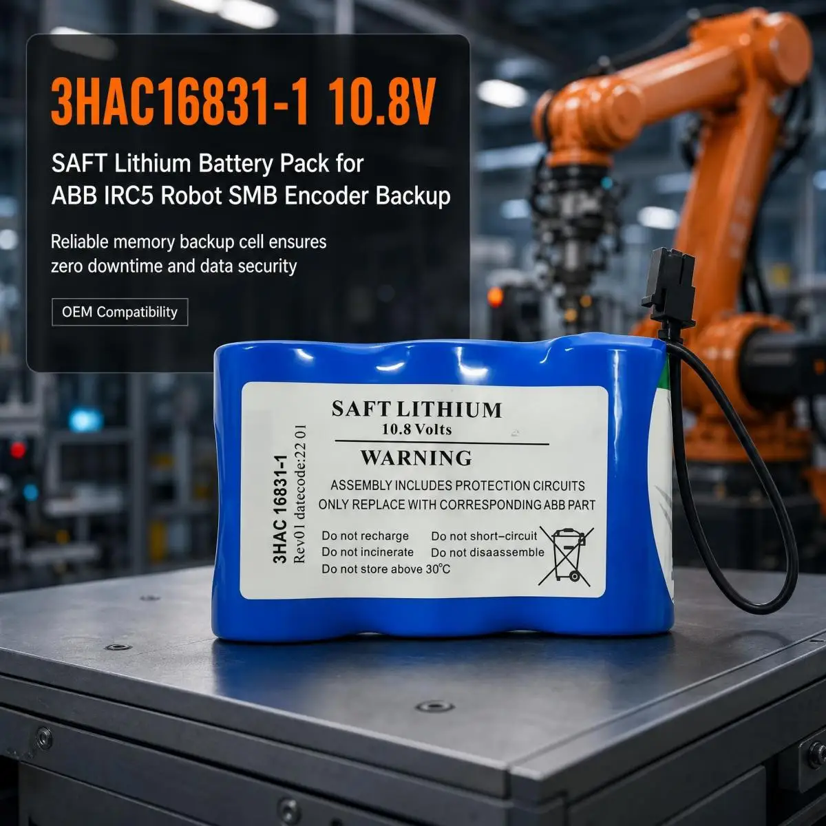 3HAC16831-1 10.8V SAFT Non-rechargeable Lithium Battery Pack For ABB IRC5 Robot SMB Encoder Backup Spare Cell