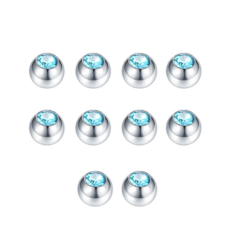 10Pcs Steel Piercing Balls CZ Gem Labret Tongue Ear Belly Eyebrow Piercing Replacement Attachment 16G 14G DIY Body Jewelry