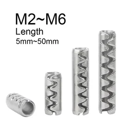 10~30Pcs Toothed Open Elastic Cylindrical Pins 304 Stainless Steel Serrated Elastic Pin M2 M2.5 M3 M4 M5 M6 Length 5mm~50mm