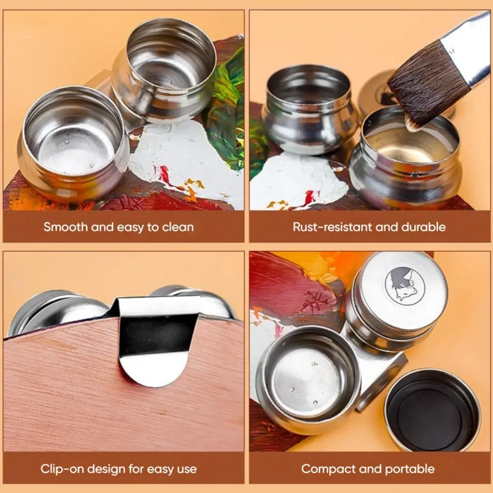 

Ковш для масляной живописи из нержавеющей стали с одним/двойным отверстием, акварельная картина маслом, горшок для масляной краски, кисть для рисования, шайба для художника