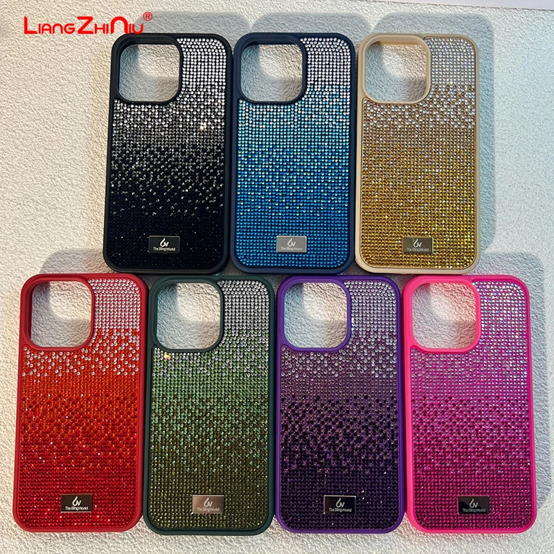 Glitter Diamond For Apple 16 Pro Max 15 14 Iphone 13 12 11 Premium Tri-Color Gradient Diamond Girls Bling Shock Proof Phone Case