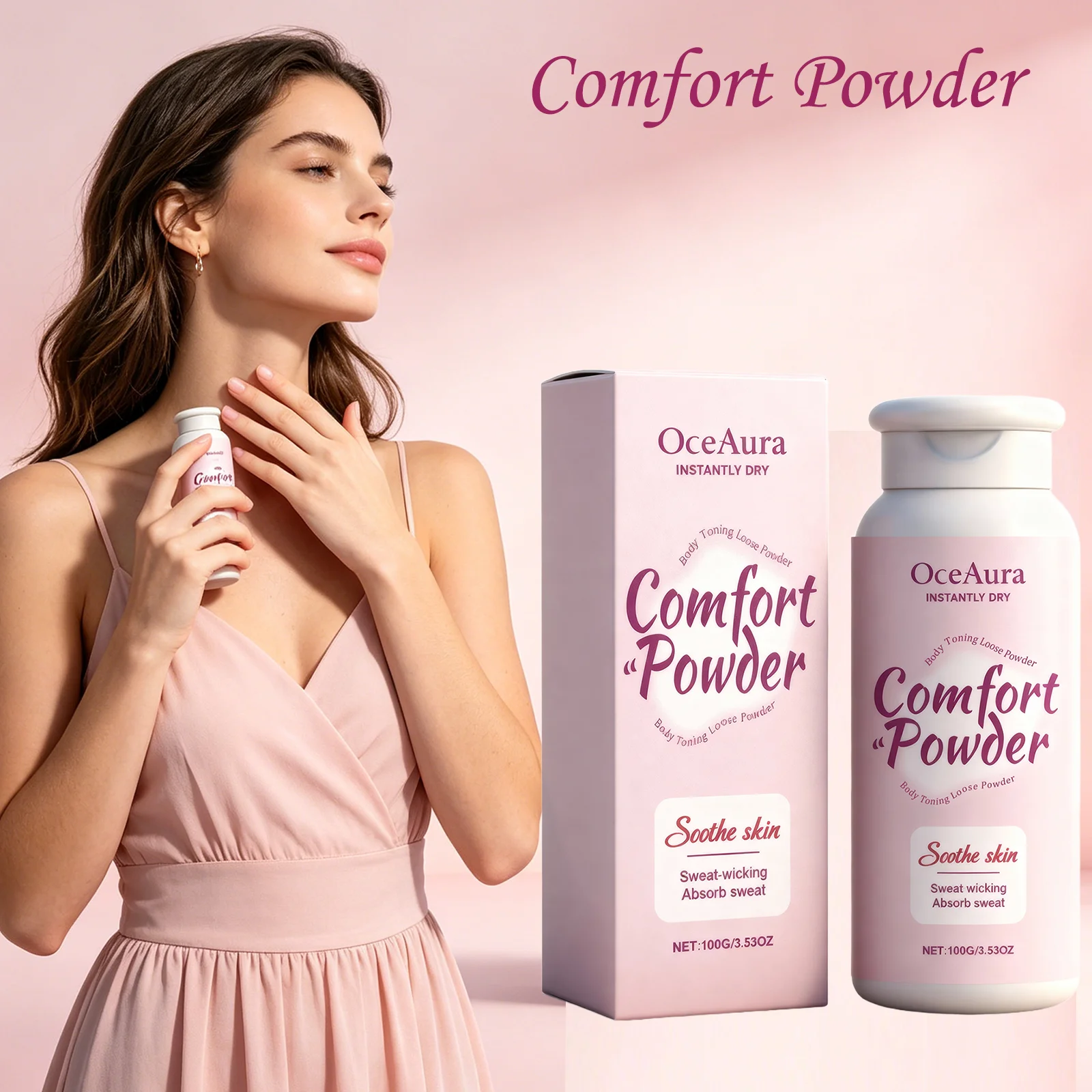OceAura Comfort Powder Sweat Absorbing Long Lasting Skin Freshness Antisticking Formula Multi Scene Use Soothing Body Powder - view 3