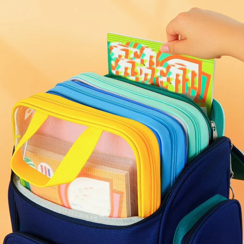 1PC 180-Degree Wide-Open File Bag - 4-Layer Transparent, Large-Capacity Zippered Handheld for Students