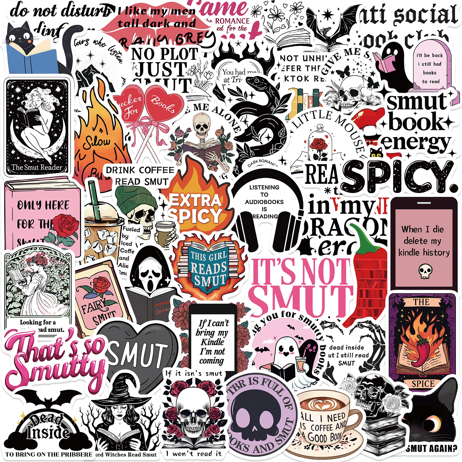 50PCS KindleSmutty Bookish Sticker Pack for Readers Adult Spicy Booktok Vinyl Decals for Laptop Ebook Reader Water Bottle  Water