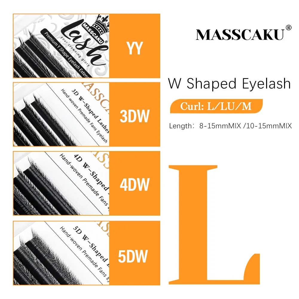

MASSCAKU L/LU/M Curl YY W Shape Eyelash Extensions Multi-Layer Volume Lash Fans Lightweight Korean PBT Fiber Fluffy Eyelashes