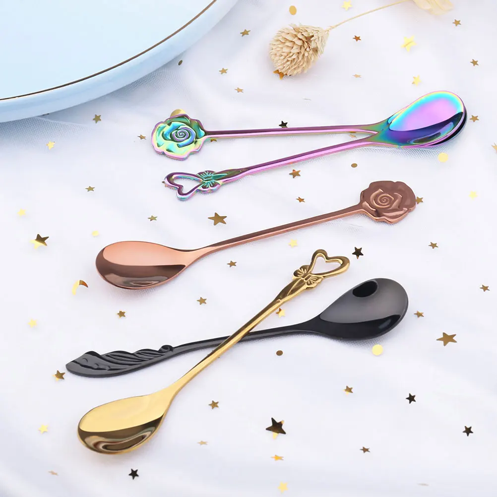 

4pcs Coffee Spoons Long Handle Stainless Steel Tea Spoon For Dessert Ice Cream Mixing Kitchen Use Practical Household Spoons