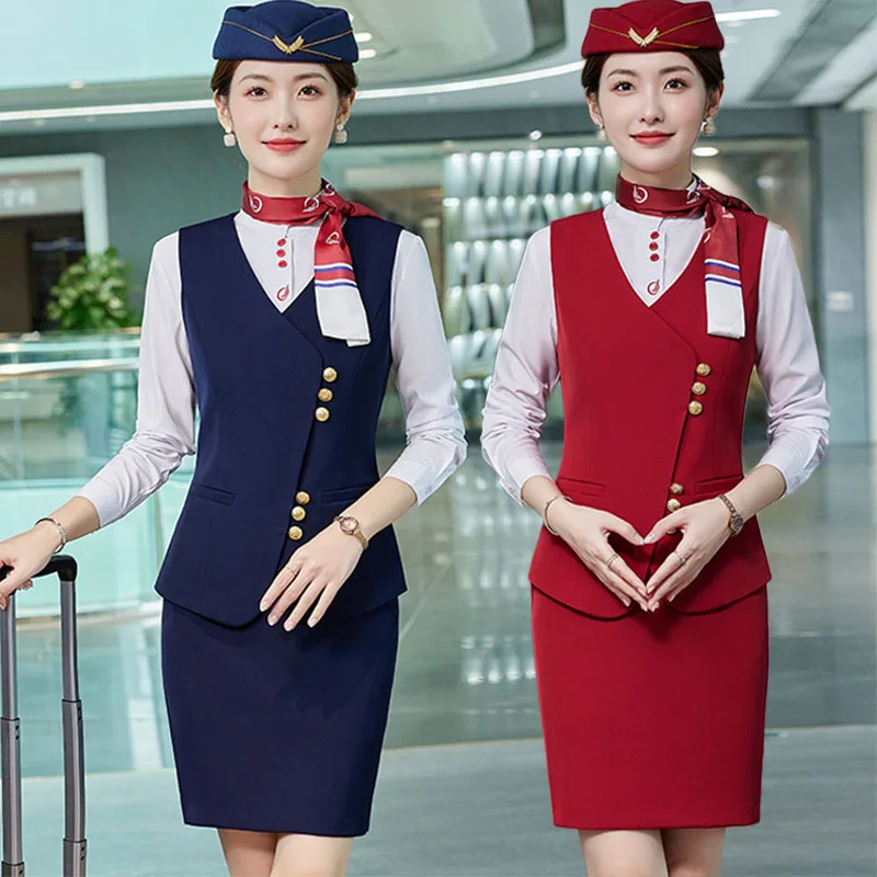 Fashionable All-Matching Ladies' Vest Suit Formal Wear Business Wear Hotel Aviation Work Clothing Spring, Summer, Autumn and Win