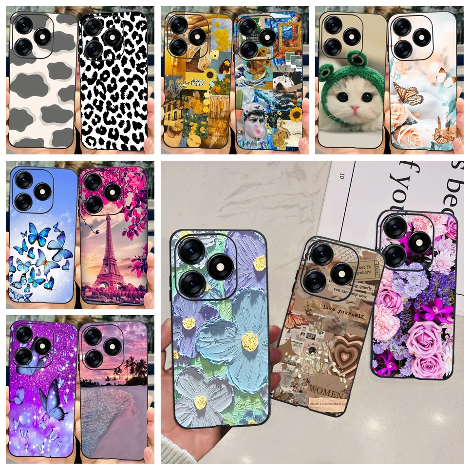 Чехол с цветком для Tecno Spark 10 Pro Spark10 10c Coque Fundas Тонкий мягкий матовый черный корпус с рисунком для Tecno Spark 10c 10Pro Сумка