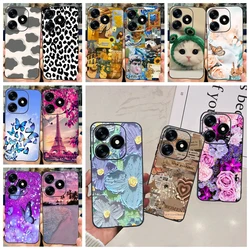 Flower Case For Tecno Spark 10 Pro Spark10 10c Coque Fundas Slim Soft Matte Black Painting Housing For Tecno Spark 10c 10Pro Bag