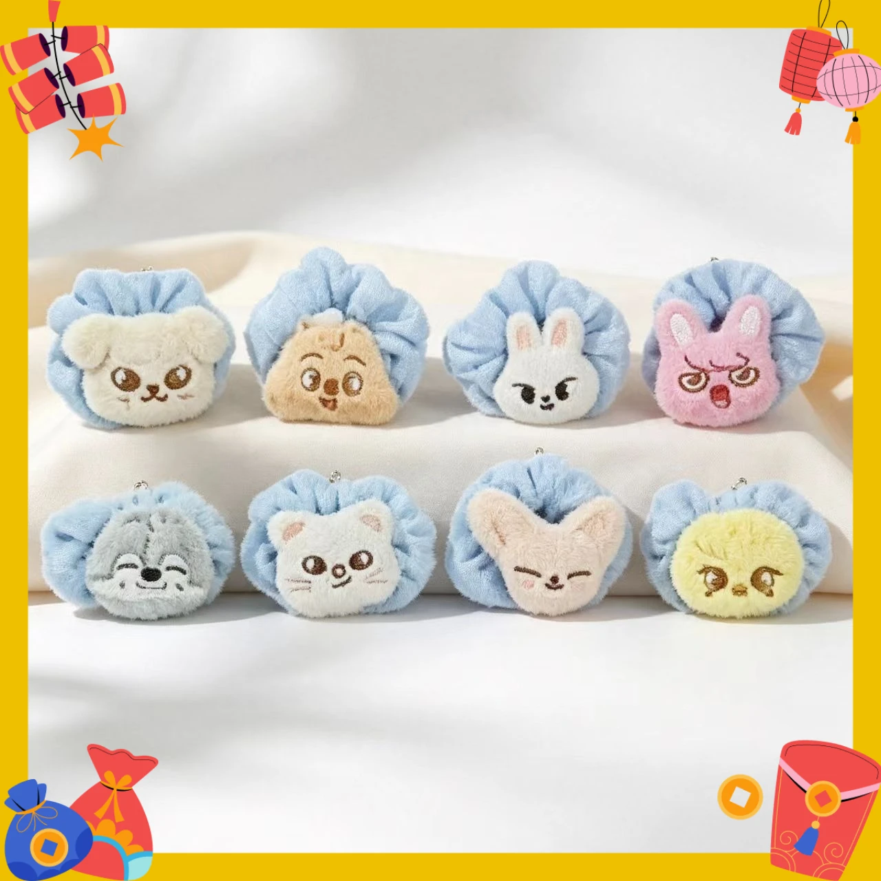 Cute Cartoon Animal Plush Scrunchies, Soft Blue Velvet Hair Ties, Girls Sweet Hair Accessories Multiple Styles