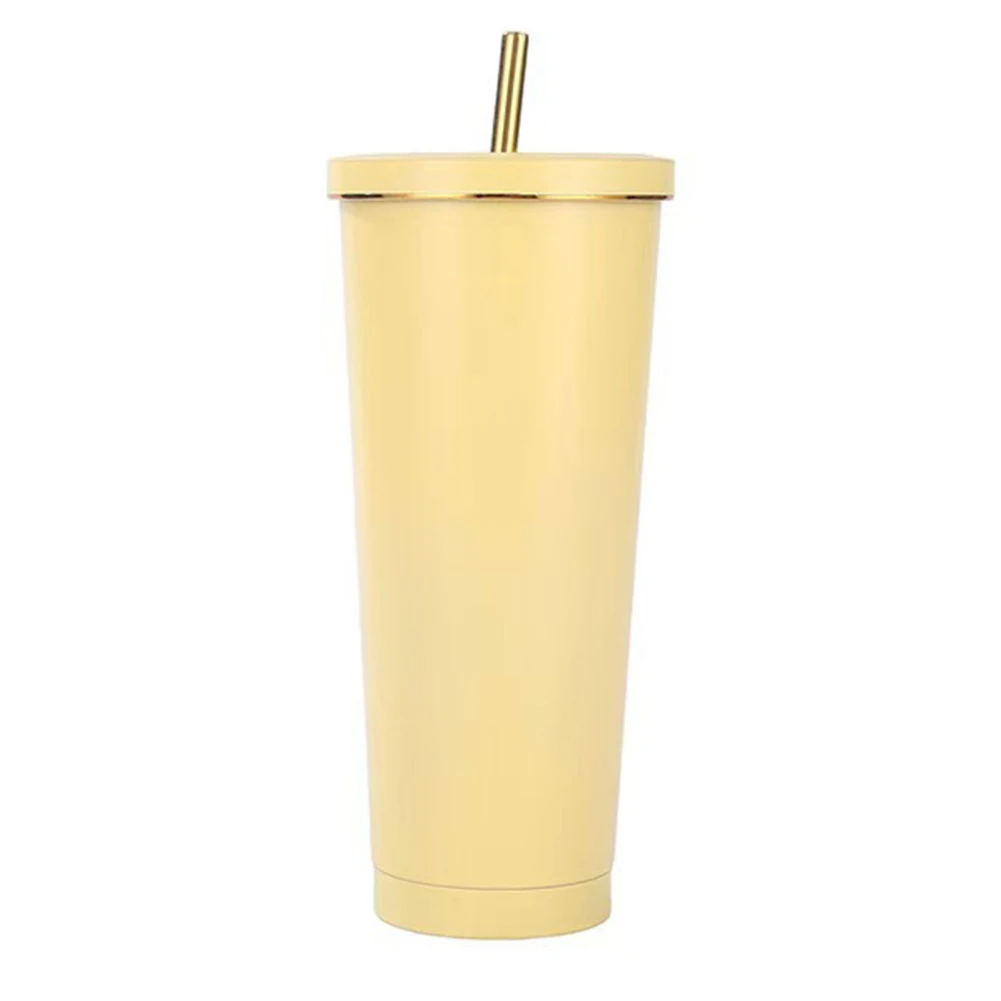 Coffee Cup With Splash-Proof Lid Metal Straw Double Vacuum Insulation Design 304 Stainless Steel For Hot Cold Drinks Travel Mug