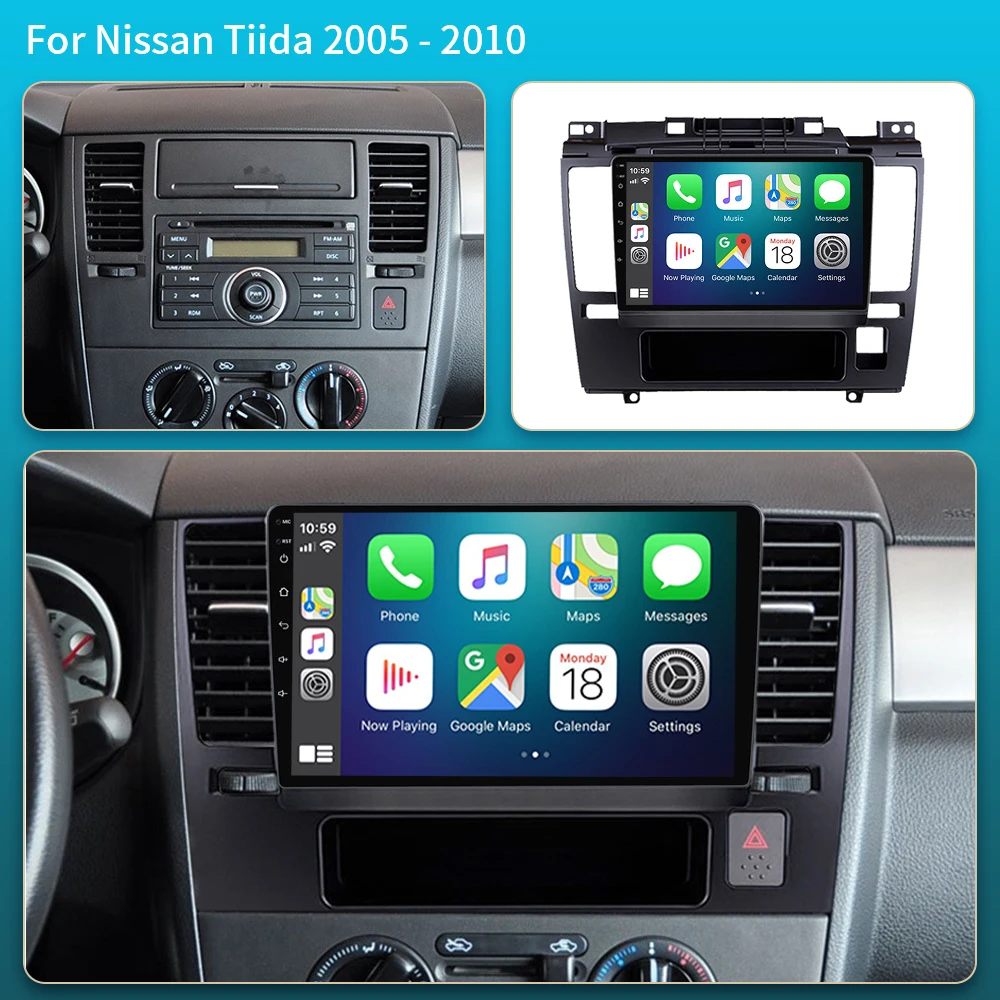 راديو السيارة الاندورويد لنيسان تيدا C11 2004 - 2013 مشغل وسائط متعددة نظام تحديد المواقع والملاحة RDS Carplay وحدة رأس DVD ستيريو تلقائي #2