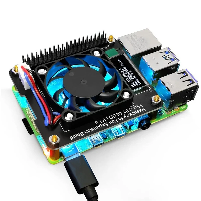 Sombrero de ventilador para Raspberry Pi 4 Modelo B, para Raspberry Pi PWM ventilador GPIO placa de expansión con pantalla OLED de 0,91 pulgadas