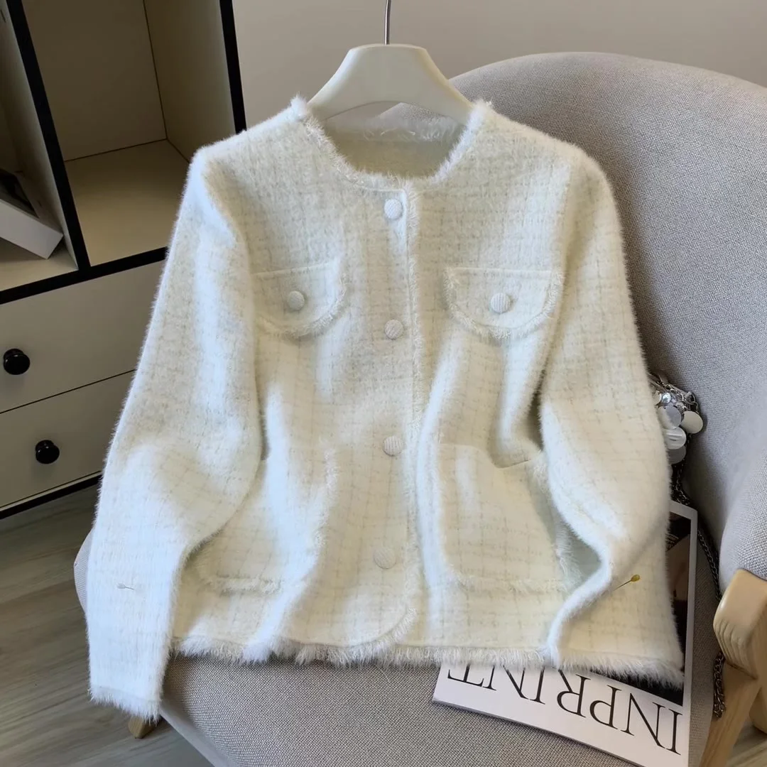 

Women's White Cardigan Luxury Sweater Vintage 2000s Y2k Jumper Knitwear Long Sleeves O-Neck Tassel Cashmere Sweater Autumn 2025