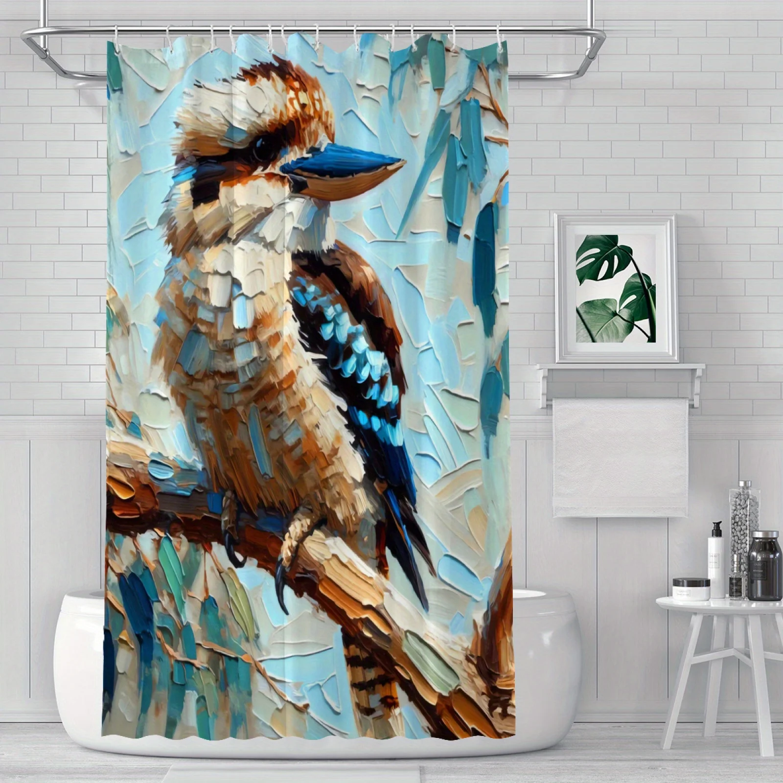 Vibrant Blue Jay Bird Art Shower Curtain Bathroom Decor Tropical Nature Wall Hanging Waterproof Shower Curtain