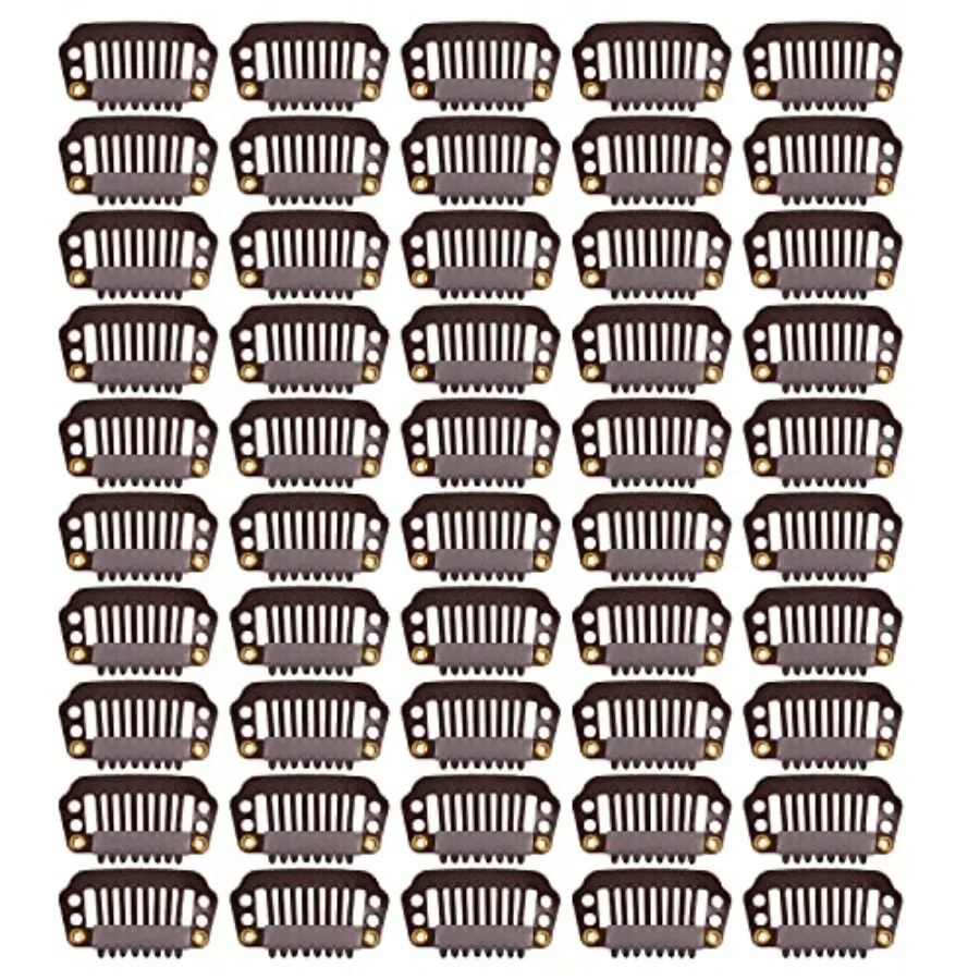Hair extension clips for hair extensions hairpieces, plastic, dark brown, 50 pcs, 28mm 8-teeth design for secure hold
