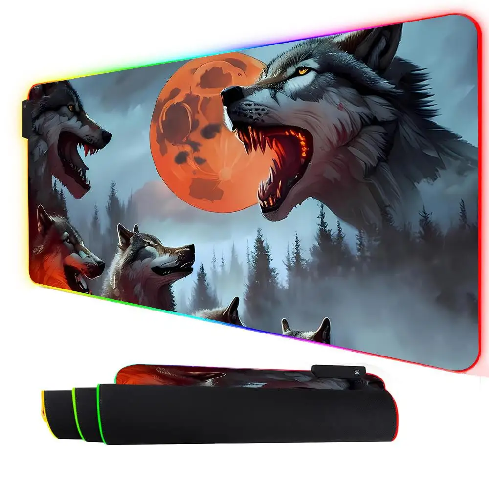 

Большой коврик для мыши RGB Волк Аниме Пейзаж Игровой коврик для мыши Аксессуар для геймера Светодиодный светильник Коврики для мыши Коврик для компьютерного стола с подсветкой DIY