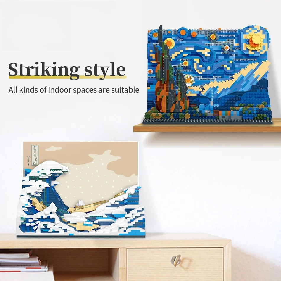 DIY Creative Art Van Gogh Paintings The Starry Night The Great Wave of Kanagawa Micro Building Blocks Brick Toys Gifts For Kids