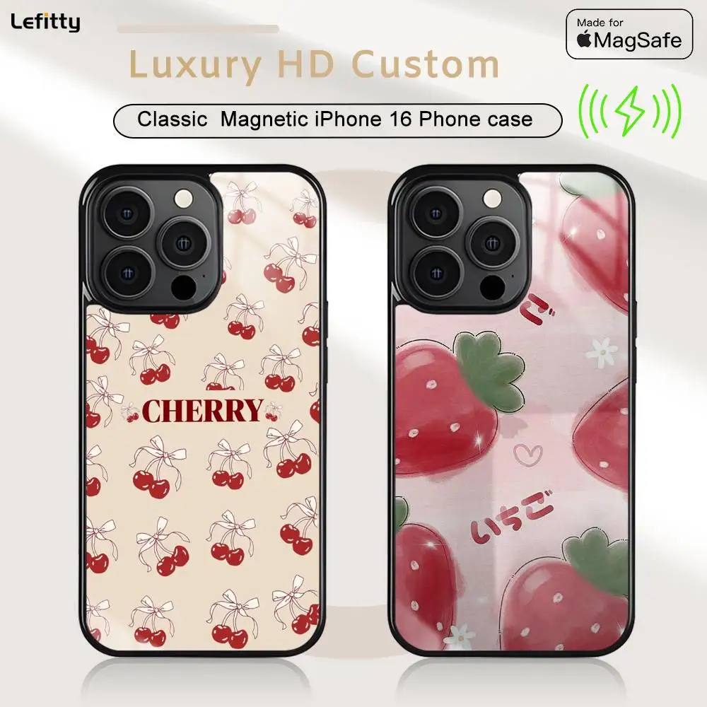 

1PC Fruit Lemon Cherry Phone case For iPhone 16 15 14 13 12 11 Pro Max Plus Mini Magsafe Charging Cover Magnetic Hard Shell