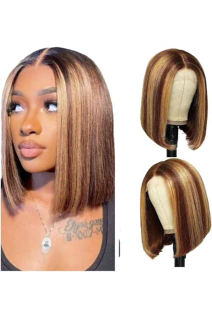 

BOB Colored 2*6 Lace Closure Wig Human Hair Short Bob Wig For Women Brazilian Virgin Hair 10 Inches Pre-Plucked Gemlong