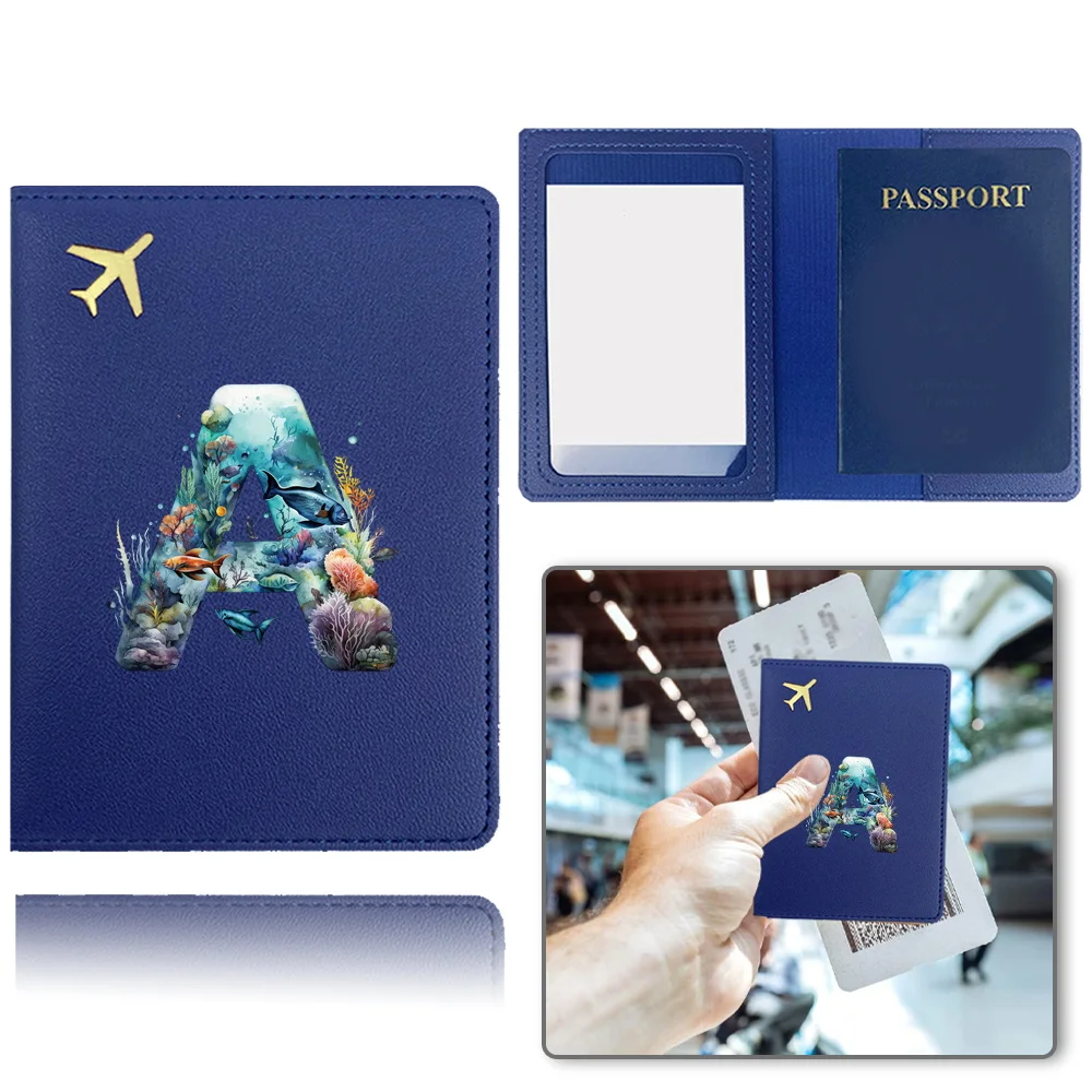 Personalized Pu Passport Case Fashion Business Passport ClipTravel Passport Cover Bank Card Organizer Cover Fish Letter Pattern