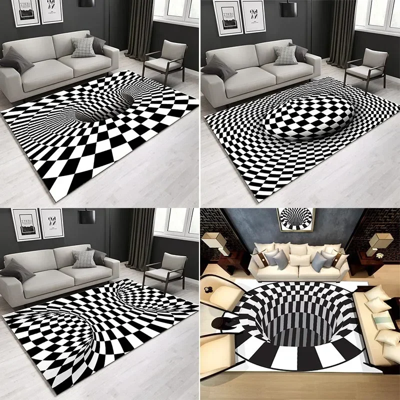 3D Three-Dimensional Crystal Velvet Visual Carpet Non-Slip Floor Carpet Abstract Geometric Printing Living Room Bedroom Doormat