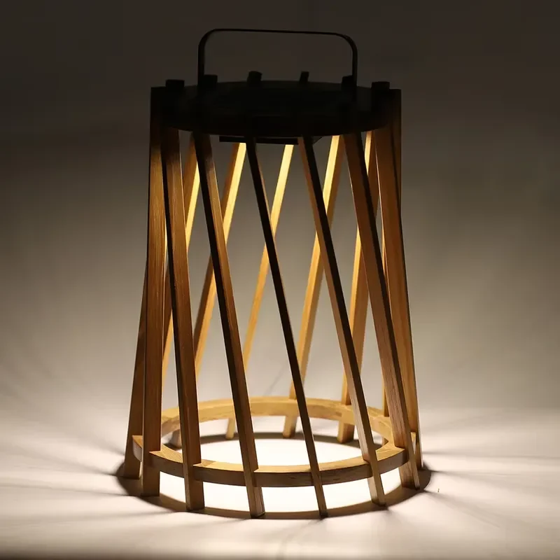 Solar Garden Lighting Outdoor Backyard Floor Hanging Lanterns LED Solar Powered Easy Install Wooden Frame Nature Style Deco