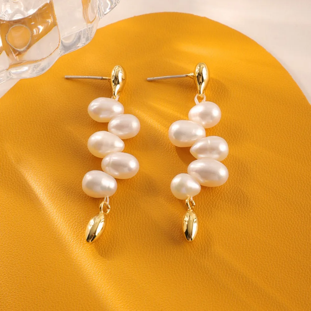 

New Classic Baroque White Freshwater Pearl Dangle Earrings 925 Sterling Silver Needle Earrings High-end Jewelry for Office Lady