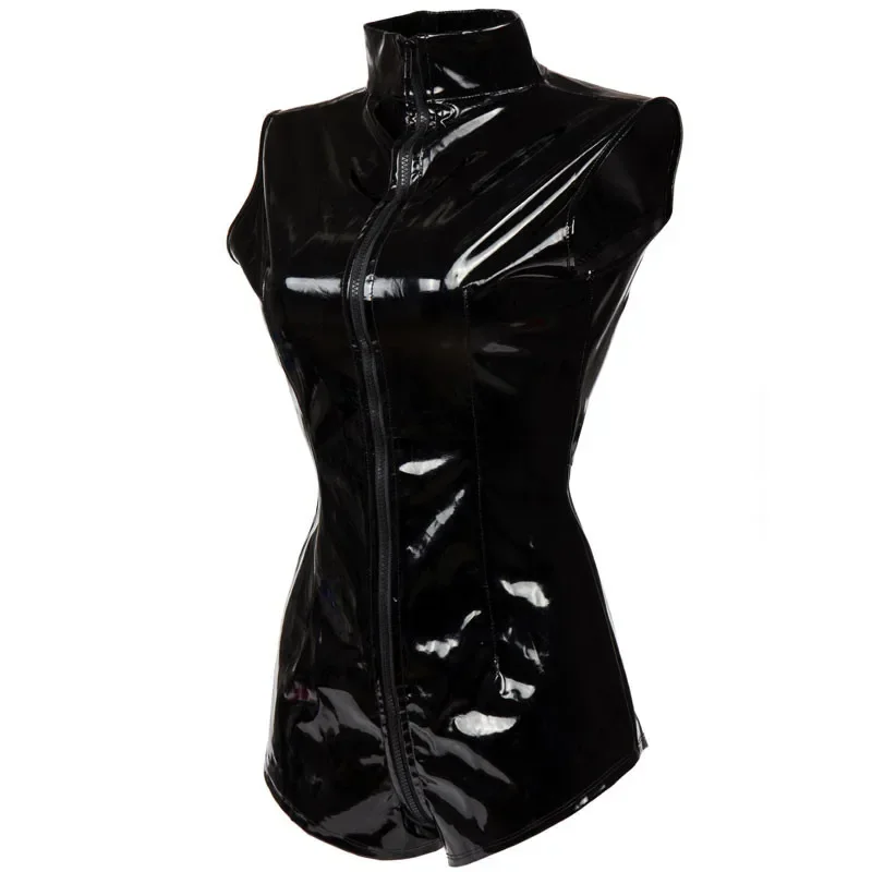 

Sexy Faux Leather Costume Leotard Game Clubwear Bodysuit Zipper Open Crotch Jumpsuit