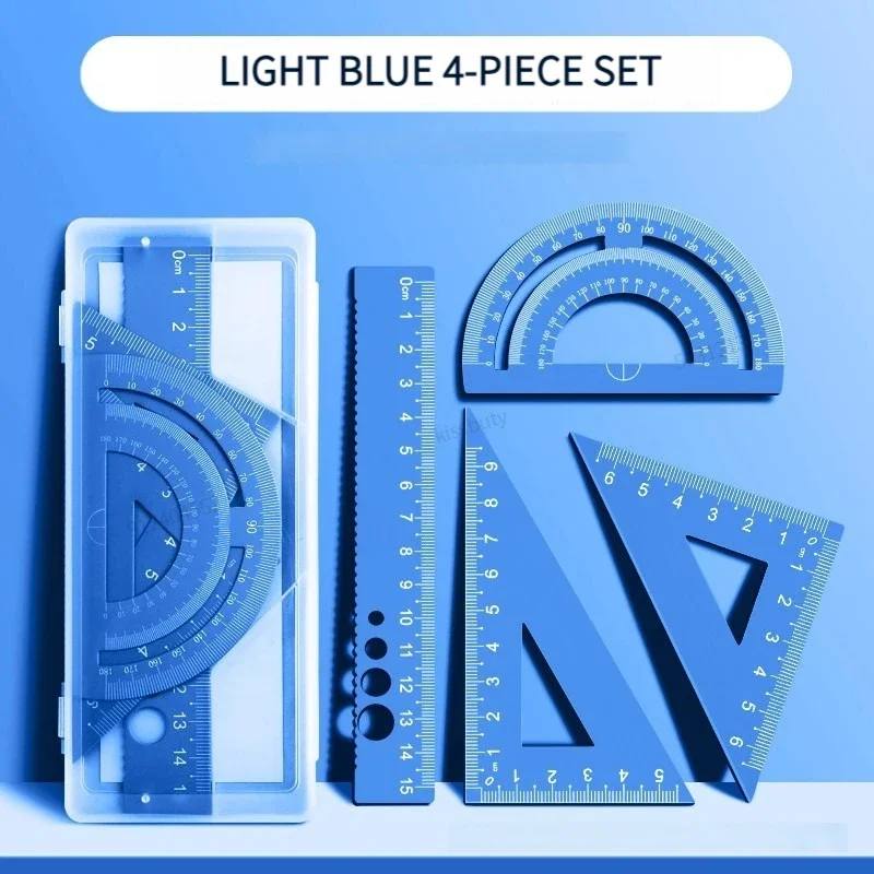 4-in-1 Aluminum Alloy Multifunctional Ruler Set, Triangle & Protractor Combo, Drawing Math Stationery for Students