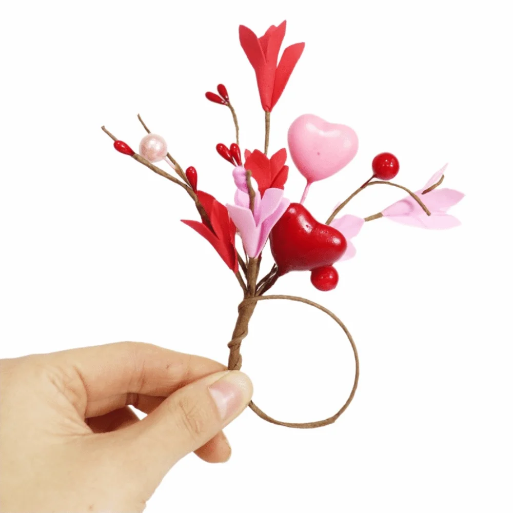 5PCS Artificial Flower Napkin Ring Romantic Design Heart Symbol Napkin Holder Elegant Serviette Buckles Romantic Dinner