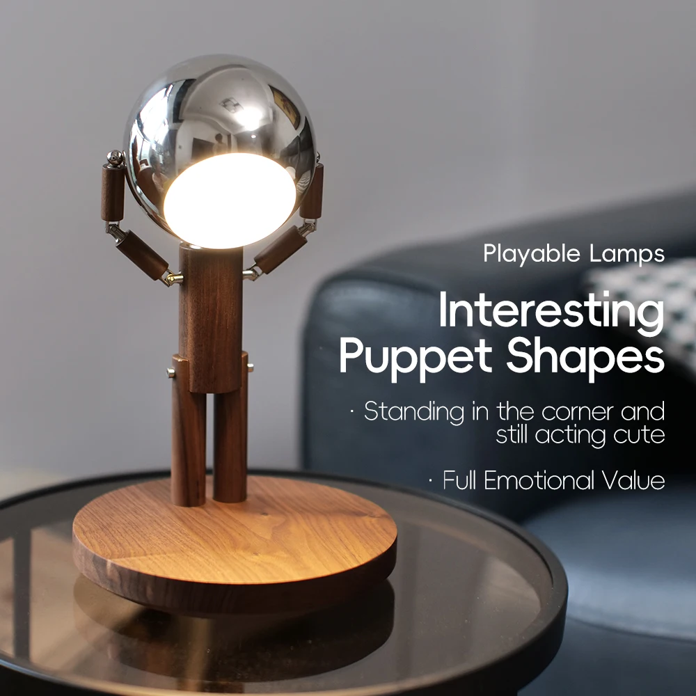 Moon Penalty Station Table Lamp Wood Robot Desk Lamp Creative LED Table Lamp Wooden Robot Decor Moon Desk Light USB Rechargeable