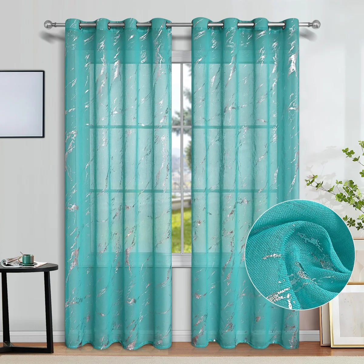 2 Stück eleganter, halbschattierter Marmormuster-Vorhang, Vorhänge für Schlafzimmer- und Wohnzimmerdekoration, Fenstervorhang