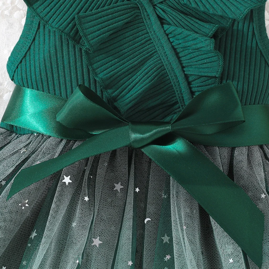 Dress Baby Girl Newborn 6-36 Months Baju Gaun Budak Perempuan Murah  Sleeveless Emerald Green Tulle Kids Princess Dresses