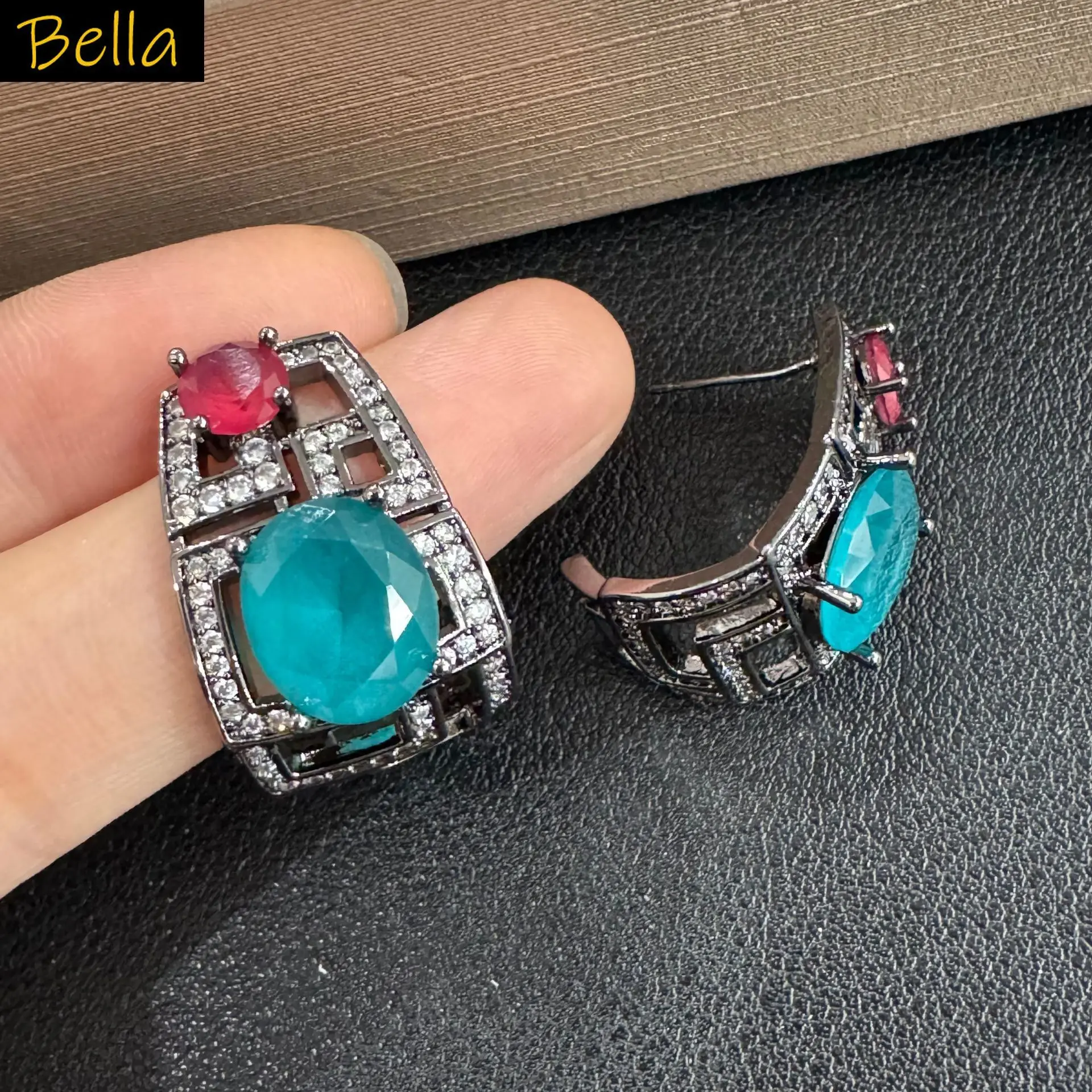 Geometric Hollow Stud Earrings for women Multi Color Cubic Zirconia Statement Jewelry for Wedding Banquet Party Gathering