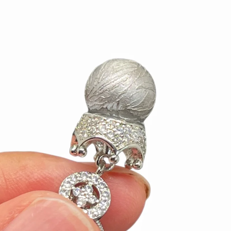 5.6gMuonionalusta Iron Meteorite Sphere Pendant Hand Cut Polished Widmanstätten Pattern Swedish Natural Meteorite Jewelry- LK283