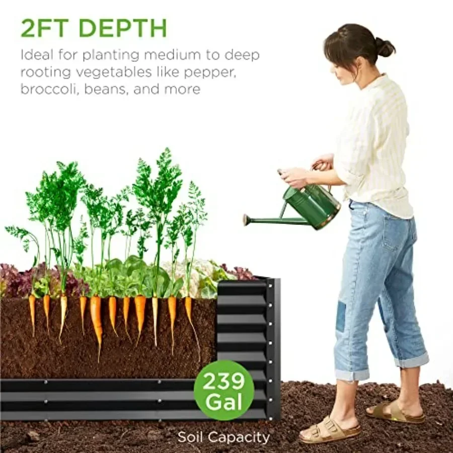 x2ft Outdoor Metal Raised Garden Bed, Rectangular Deep Root Planter Box for Vegetables, Flowers, Herbs, and Succulents w/ 239 G