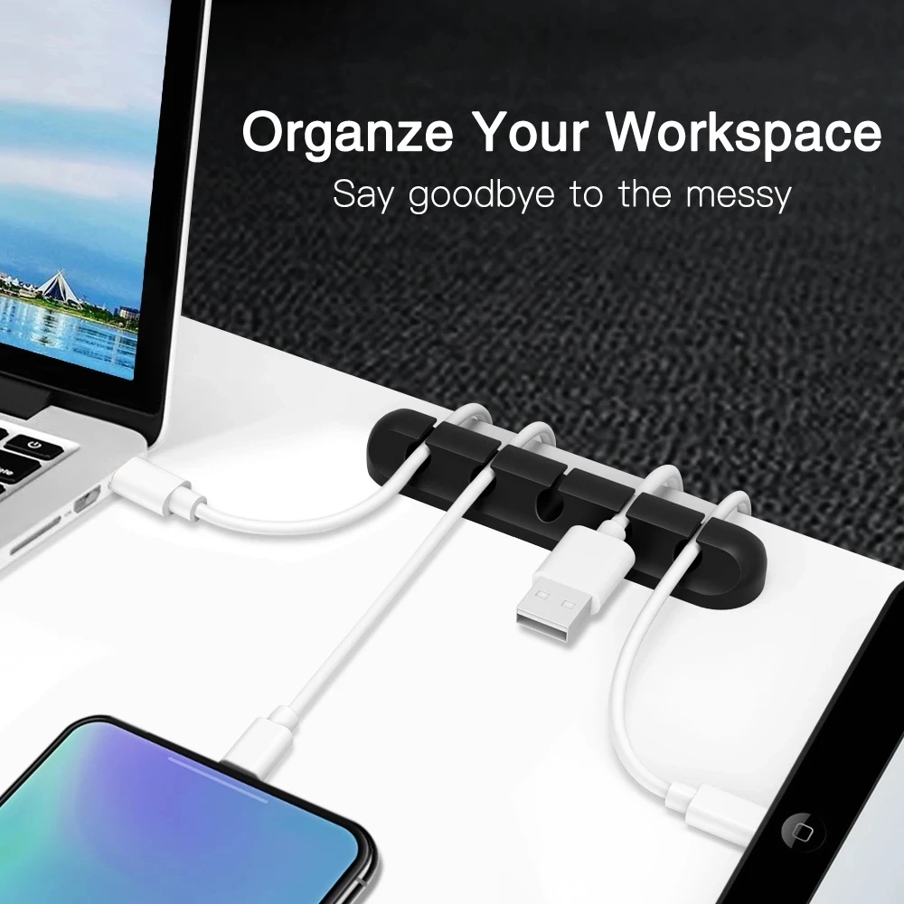 Cable Cord Wire Organizer Silicone USB Cable Winder Management Clips Self Adhesive for Mouse Keyboard Headset Car For iPhone image 3