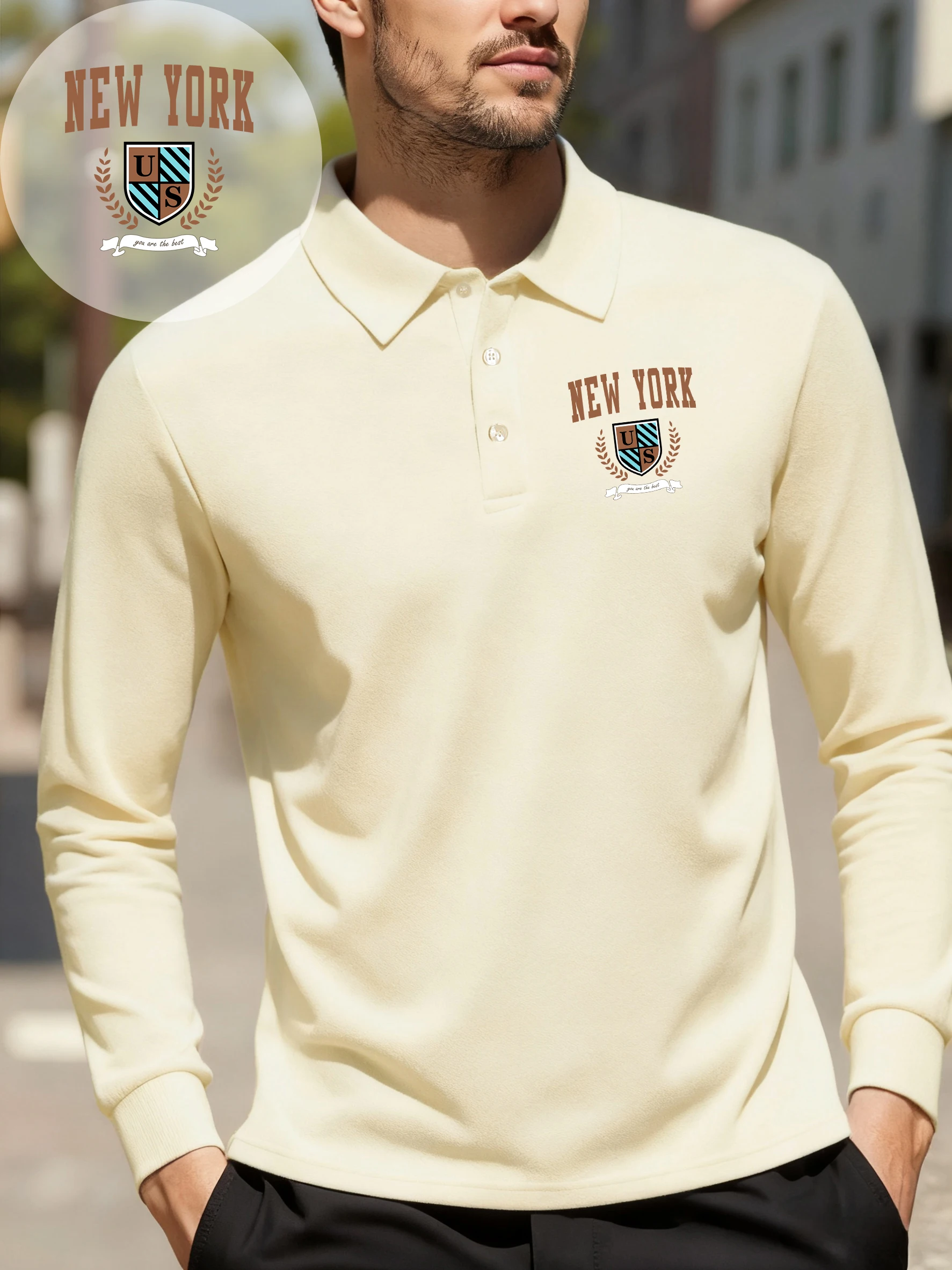 New York Usa Pattern Revers Polo Shirts Male Autumn Breathable Tee Soft All-Match Clothes Mans Casual Simple Businesswear
