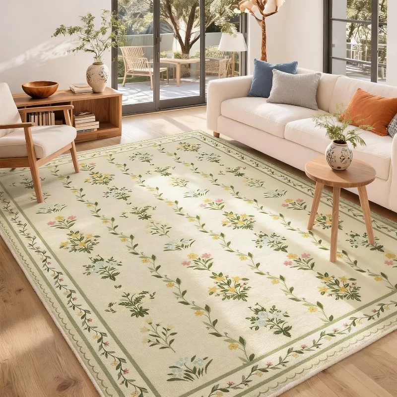 Vintage Flowers Roses Living Room Carpet Large Area Sofa Rugoldable Machine Washable Bedroom Bedside Non-slip Soft Floor Mat 러그
