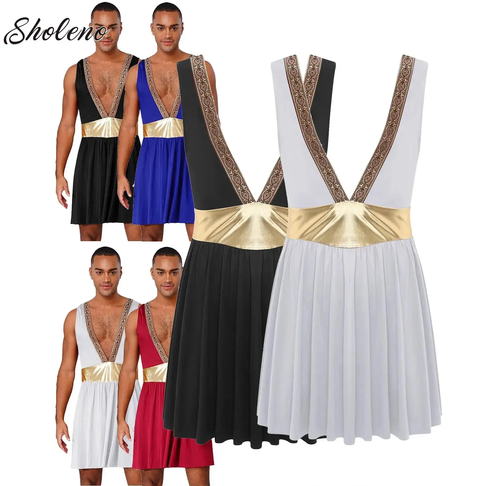 

Mens Roman Gladiator Costume Ancient Greek God Halloween Cosplay Armor Soldier Role Play Medieval Knight Warrior Robe Outfits