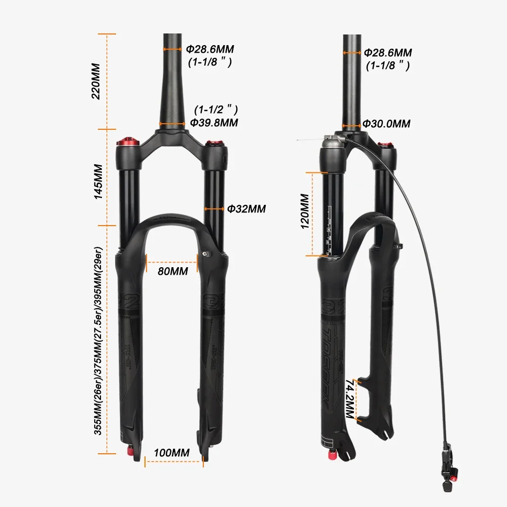 TOSEEK TFK-SE Magnesium Alloy MTB Bicycle Fork 26/27.5/ 29er Inch Mountain Bike RL120mm Air Suspension Fork