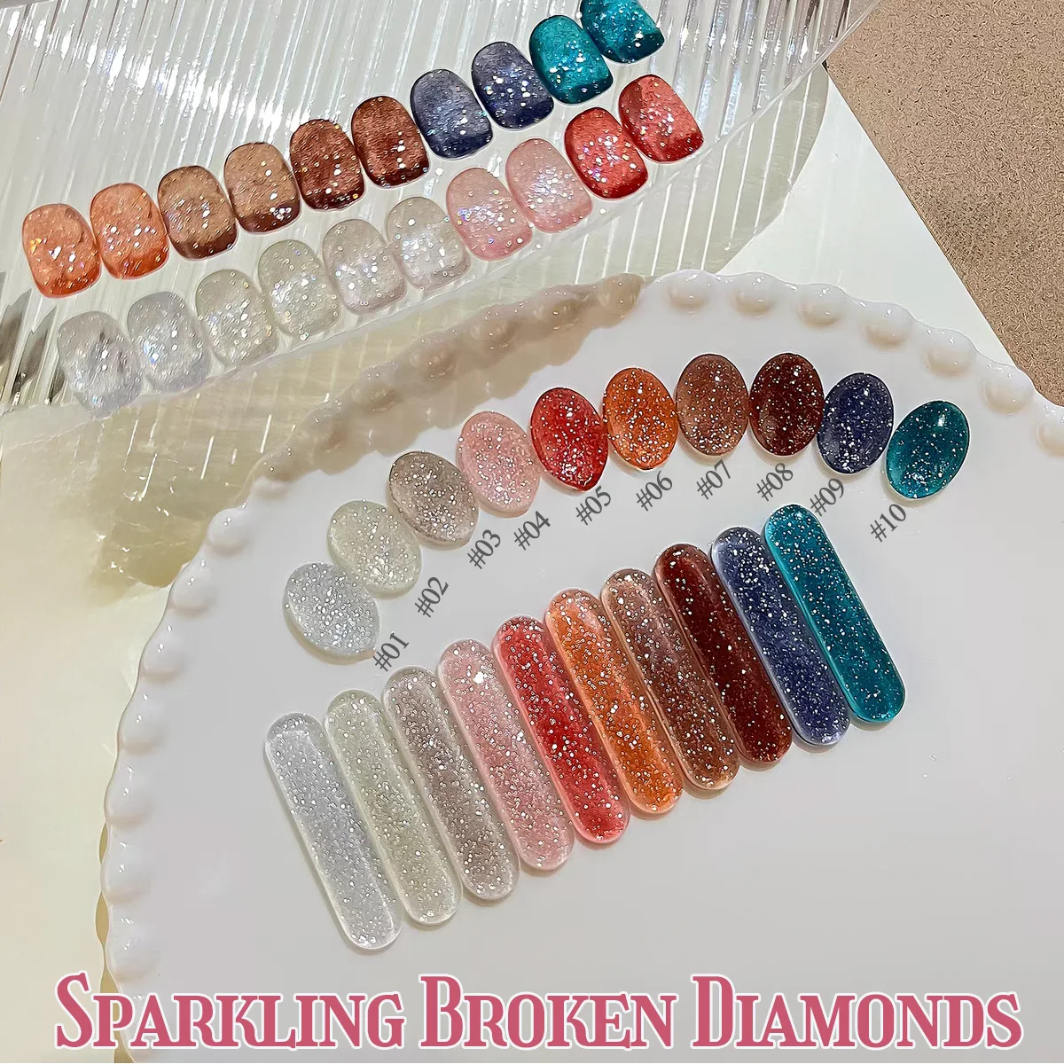 ZH 1-10PCS Super Beautiful Dazzling Heavy Sparkle Crushed Diamond Gel Polish Triangle Crushed Diamond Nail Polish in a Bottle