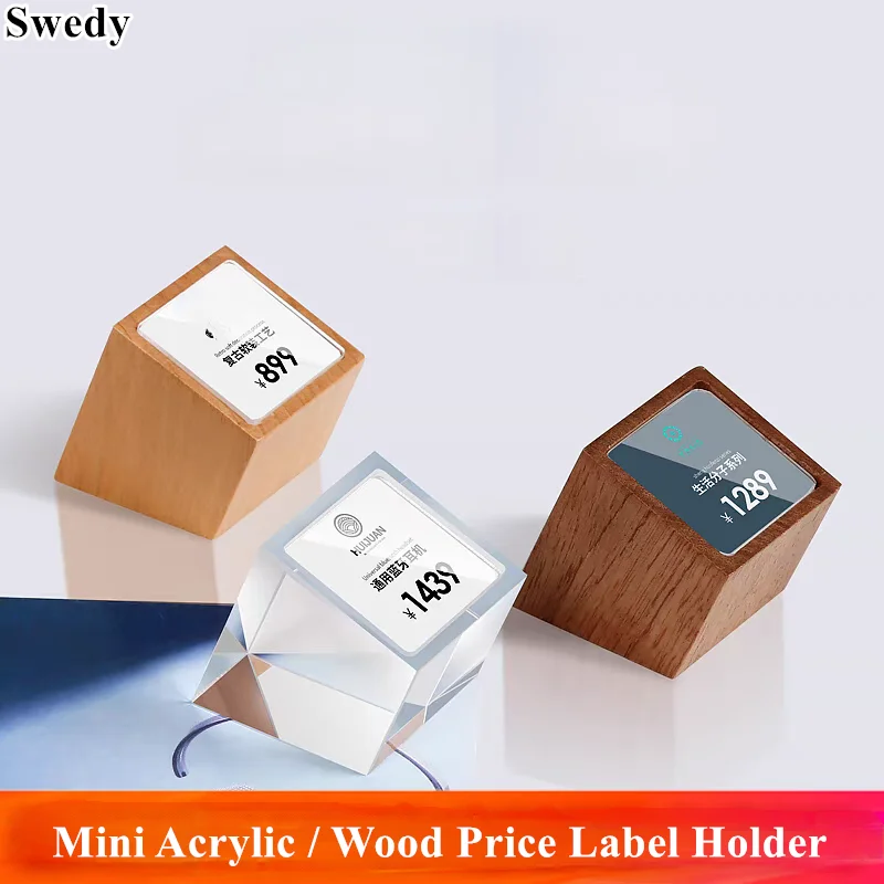 6 Pieces Small Acrylic Sign Holder Display Stand Ticket Paper Holder Table Sign Card Holder Mini Wood Price Label Paper Card Tag