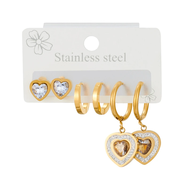 316L Stainless Steel New Fashion Fine Jewelry 6 Pieces/Set Embed Zircon Love Heart Circular Stud Earrings For Women