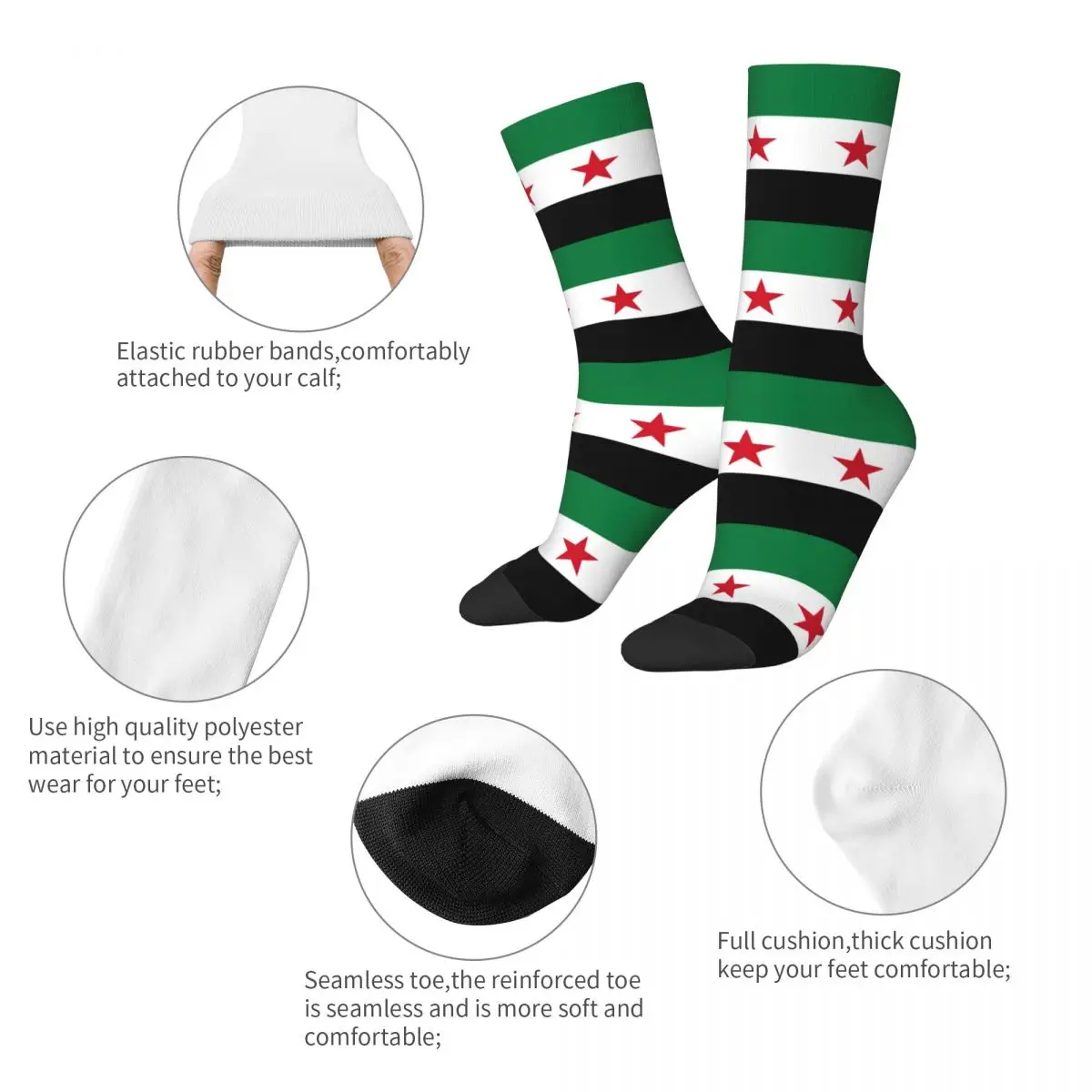 Autumn Winter Casual Unisex Syria Flag Socks The Syrian Arab Republic Non-slip Basketball Socks