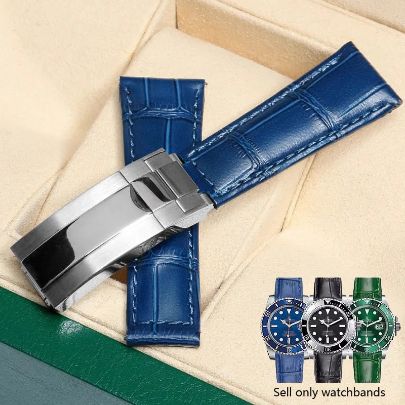 สายนาฬิกาหนังลายจระเข้สีดำ เขียว น้ำเงิน น้ำตาล สำหรับนาฬิกา Rolex SUBMARINER Yacht-Master DAYTONA GMT ขนาด 20 มม.