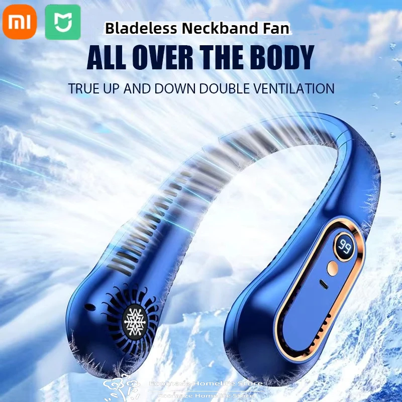 Xiaomi Portable Mini Hanging Neck Fan Bladeless Neckband Fan Digital Display Power Air Cooler USB Rechargeable Electric Fans New