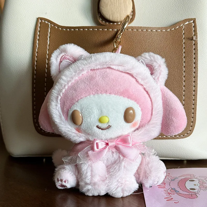 Sanrio chaveiro de pelúcia olá kitty kawaii kuromi dos desenhos animados chaveiro pingente melodia cinnamoroll pochacco mochila decoração presentes