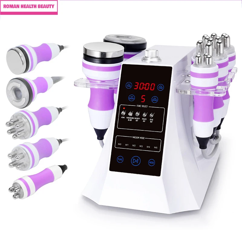 

5 in 1 40K Ultrasonic Cavitation Machine Radio Frequency Facial Lifting Vacuum RF Slimming Machine Massager for Face and Body